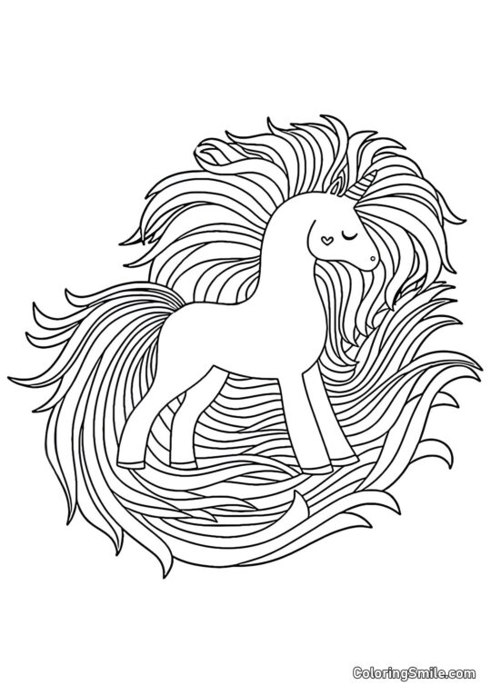 Jednorožec s dlouhou hřívou - Omalovánka