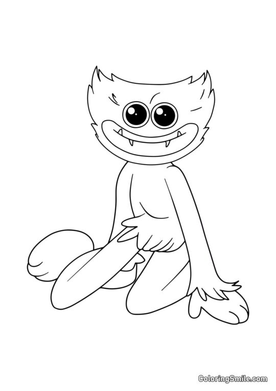 Huggy Wuggy sedící na kolenou Huggy Wuggy sedící na kolenou - Omalovánka