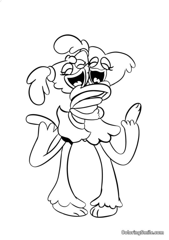 Huggy Wuggy a Kissy Missy se objímají Huggy Wuggy a Kissy Missy se objímají - Omalovánka