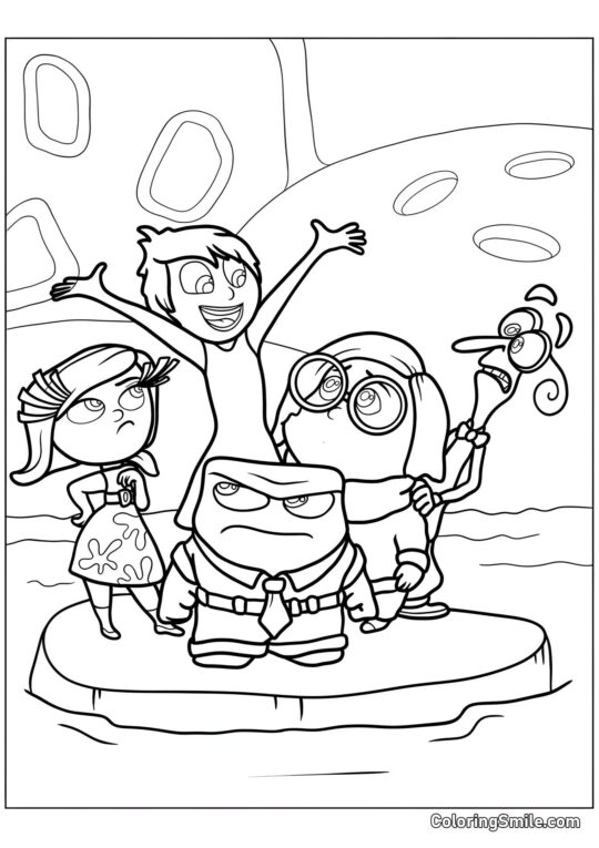 Radost, Smutek, Hněv, Znechucení a Strach plavou Radost, Smutek, Hněv, Znechucení a Strach plavou - Omalovánka