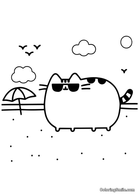 Pusheen kočka v brýlích - Omalovánka