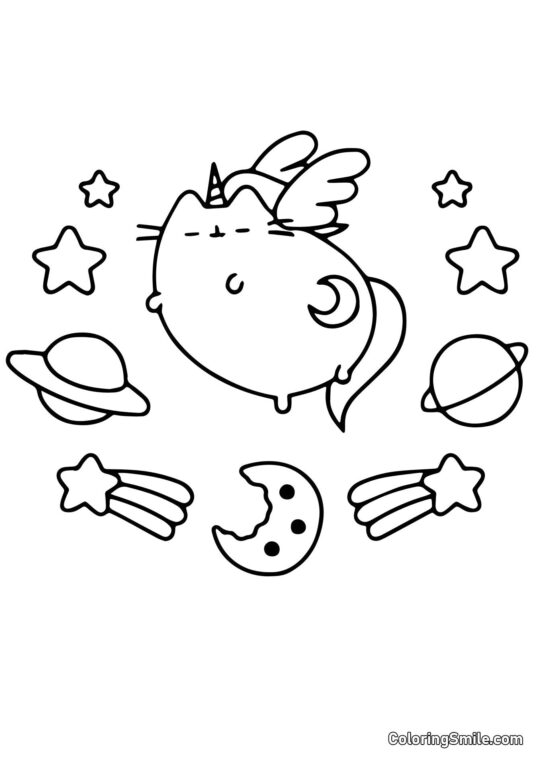 Jednorožec Pusheen kočka - Omalovánka