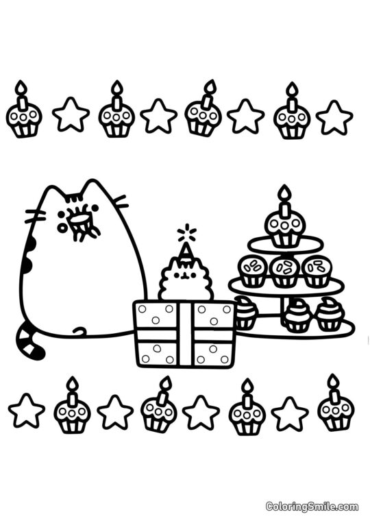 Pusheen kočka a pamlsky - Omalovánka