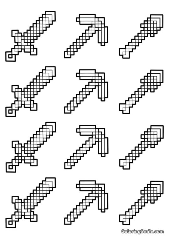 Minecraft meč, krumpáč a lopata Minecraft meč, krumpáč a lopata - Omalovánka