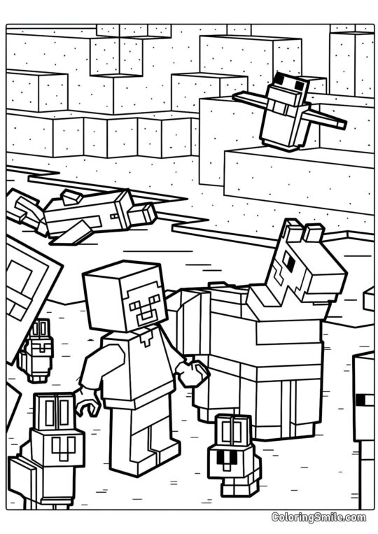 Steve s lamou a králíky Steve s lamou a králíky - Omalovánka