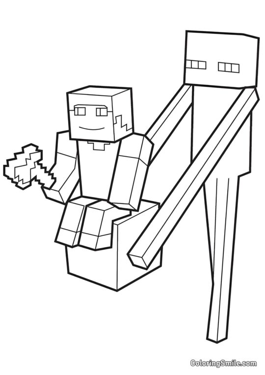 Enderman se Stevem Enderman se Stevem - Omalovánka