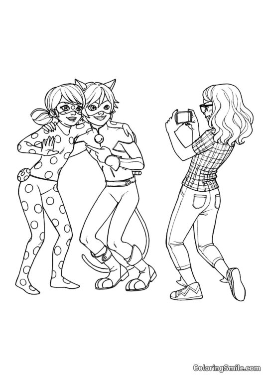 Alya fotografující broučka a Černého kocoura - Omalovánka