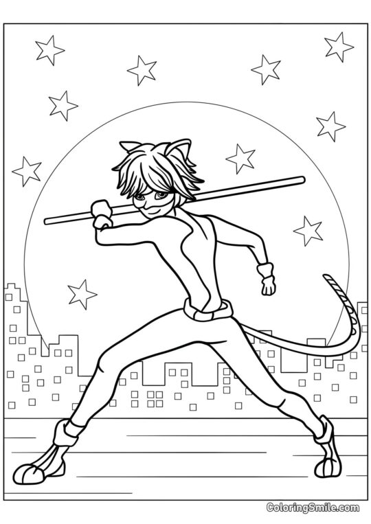 Černý kocour s holí - Omalovánka