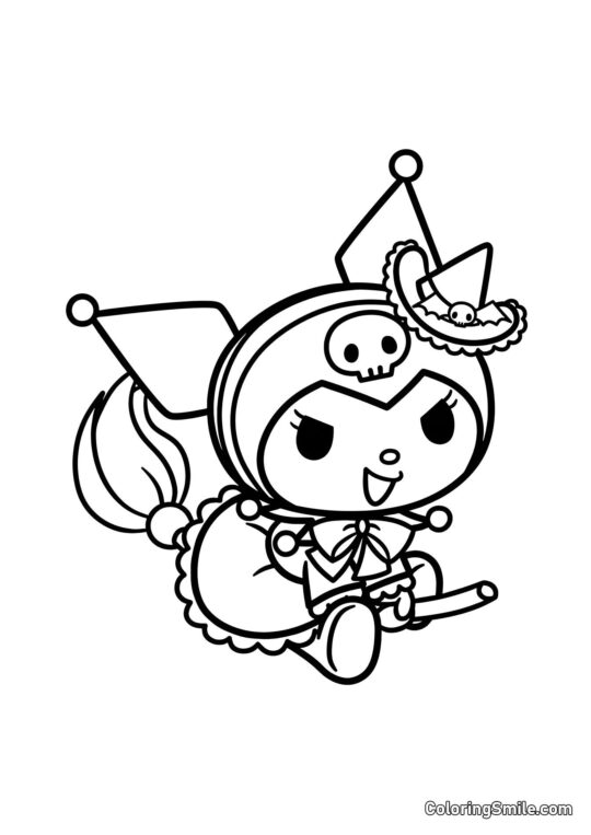 Kuromi v čarodějnickém kostýmu - Omalovánka