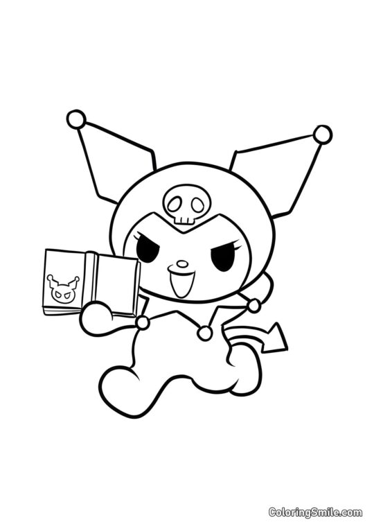 Kuromi běží s knihou - Omalovánka