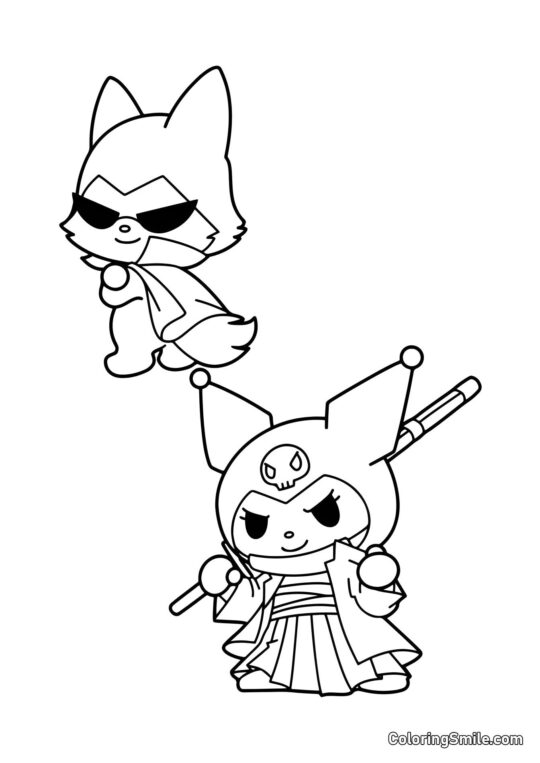 Kuromi a liška Konmi - Omalovánka