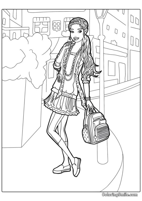 Barbie se školním batohem - Omalovánka