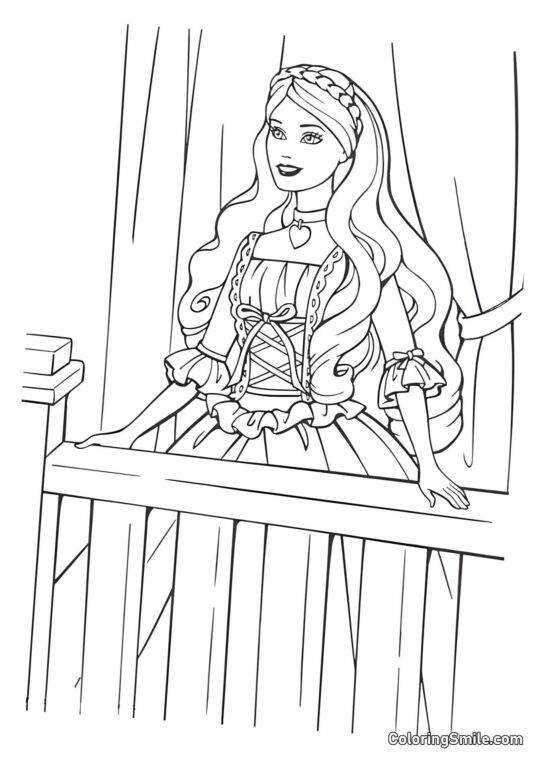 Barbie na balkóně čekající na Kena - Omalovánka