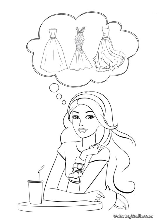 Barbie sní o šatech - Omalovánka