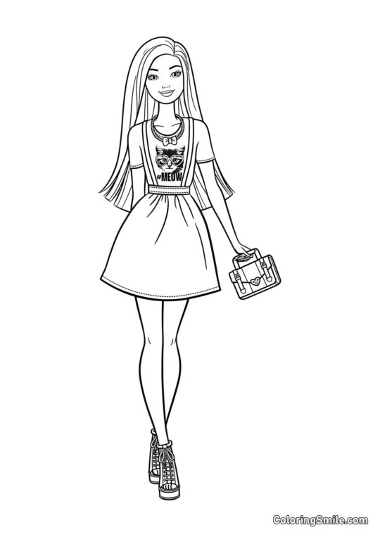 Barbie v tričku s koťátkem - Omalovánka