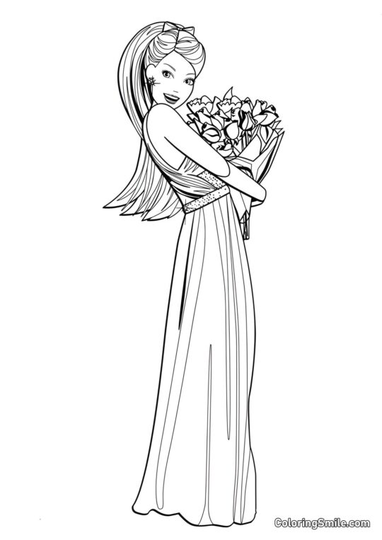 Barbie s kyticí květin - Omalovánka