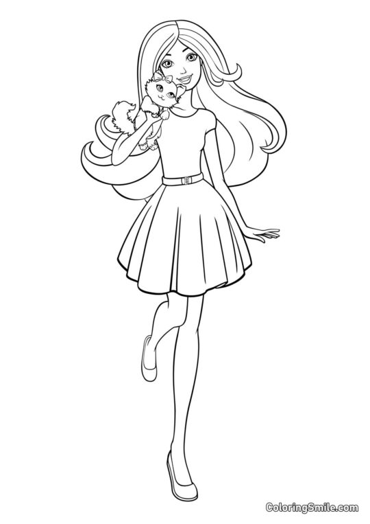 Barbie se zvířátkem - Omalovánka