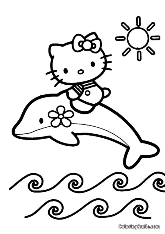 Kitty se spřátelila s delfínem - Omalovánka