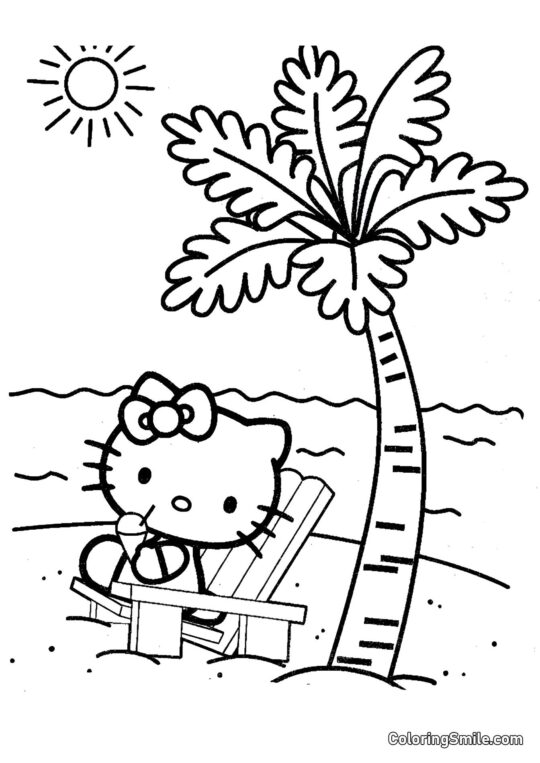 Kitty vedle palmy - Omalovánka