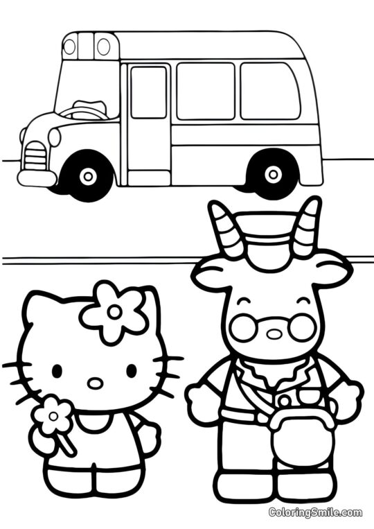 Kitty na zastávce autobusu - Omalovánka