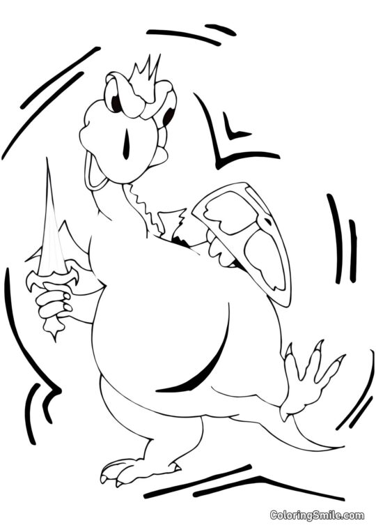 Rozzlobený drak se mečem - Omalovánka