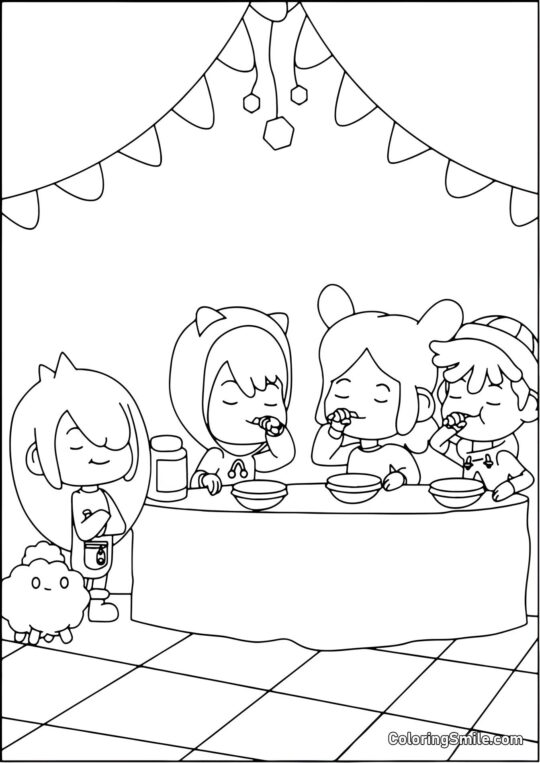 Toca Boca děti snídají - Omalovánka