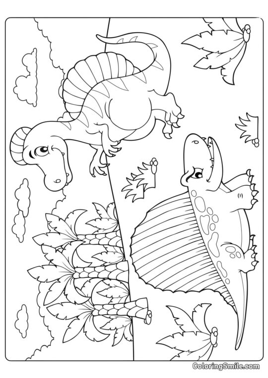 Kreslený Dimetrodon a Spinosaurus - Omalovánka