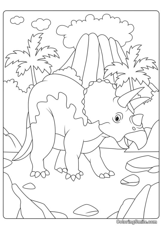 Triceratops vedle sopky - Omalovánka