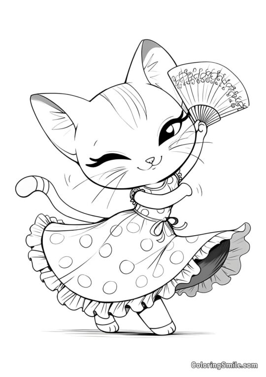 Roztomilá kočka s vějířem - Omalovánka