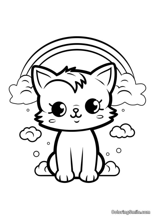 Kotě a duha - Omalovánka