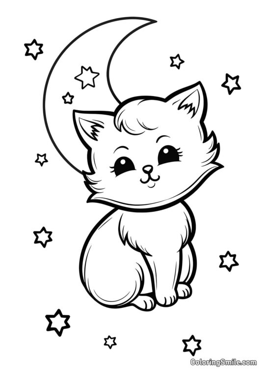 Kočka a měsíc - Omalovánka