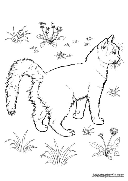 Kočka na trávníku - Omalovánka