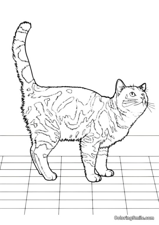 Kočka v kuchyni čekající na oběd - Omalovánka