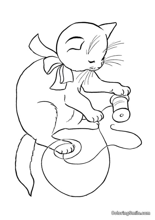 Kočka si hraje s provázky - Omalovánka