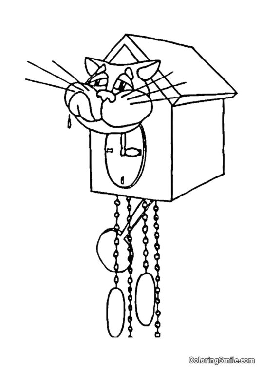 Kočka ve starožitných hodinách - Omalovánka