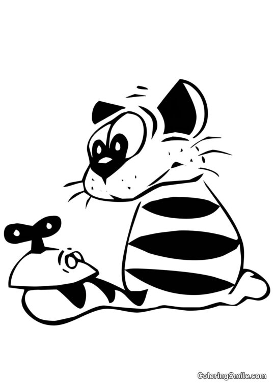 Pruhovaná kočka a myš - Omalovánka