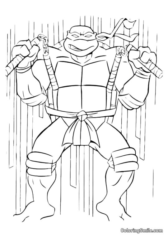 Michelangelo Trénuje s Nunchaky - Omalovánka