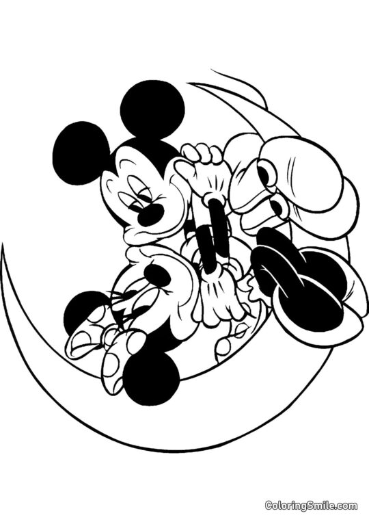 Zamilovaný Mickey a Minnie na měsíci - Omalovánka