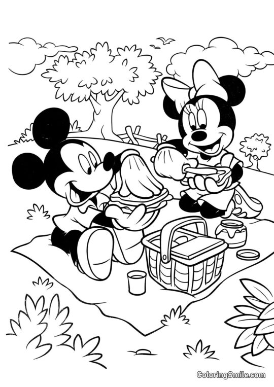 Mickey a Minnie na pikniku - Omalovánka