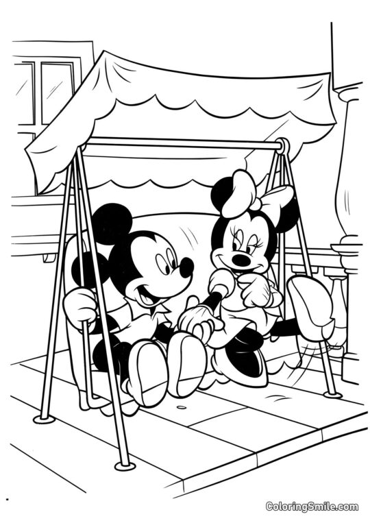 Mickey a Minnie na houpačkách - Omalovánka