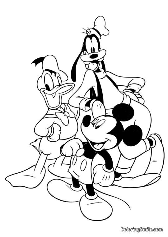 Mickey Mouse, Donald Duck a Goofy - Omalovánka
