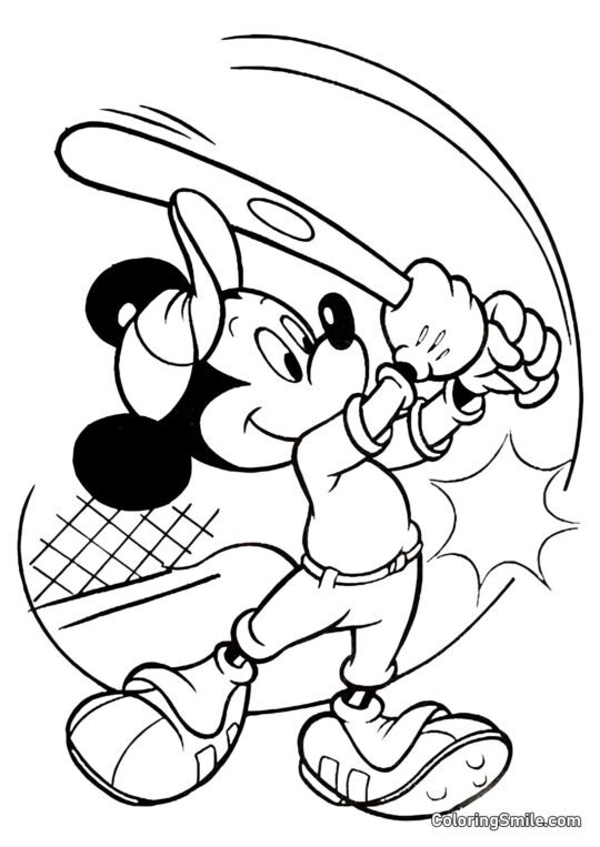 Mickey Mouse s baseballovou pálkou - Omalovánka