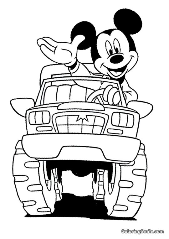 Mickey Mouse řídí auto - Omalovánka