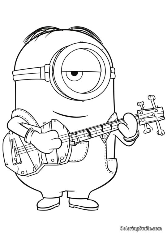 Minion Stuart s kytarou - Omalovánka