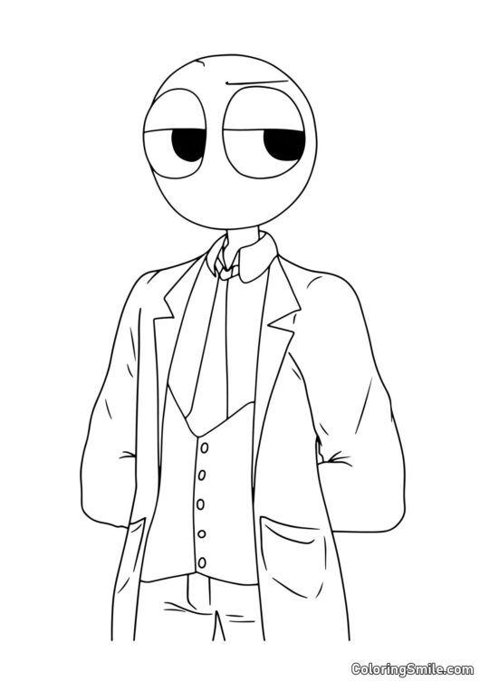 Červený z Rainbow Friends v doktorském plášti - Omalovánka