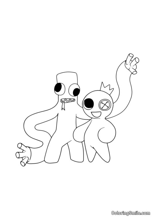 Zelený a modrý z Rainbow Friends - Omalovánka