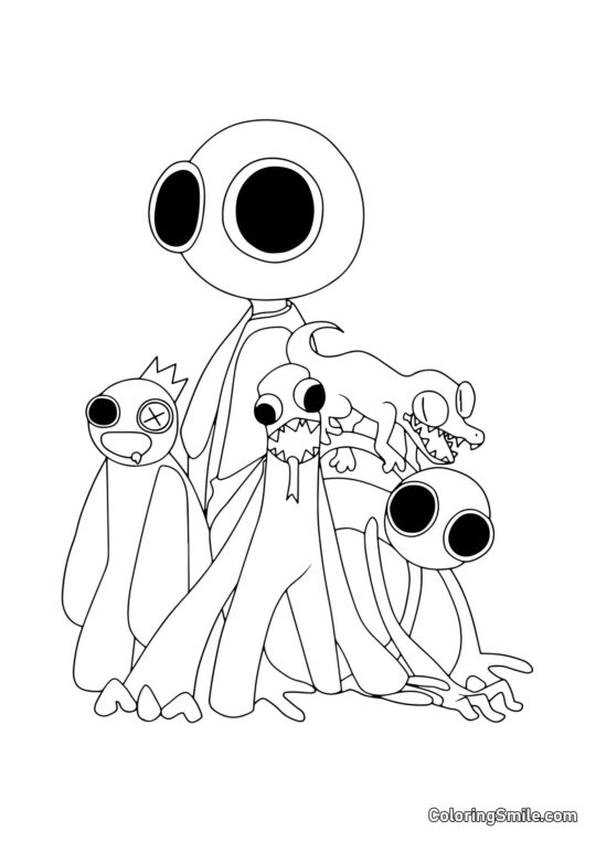 Všichni hrdinové Rainbow Friends - Omalovánka