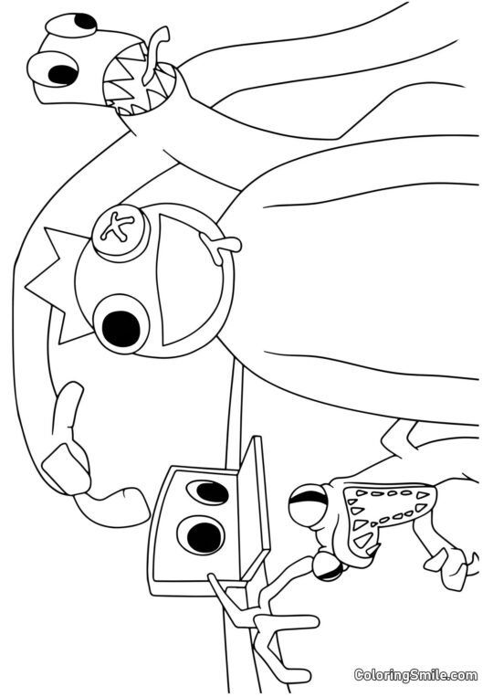 Modrý, zelený, oranžový a fialový z Rainbow Friends - Omalovánka