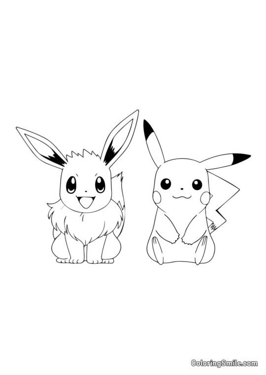 Pikachu a Eevee - Omalovánka