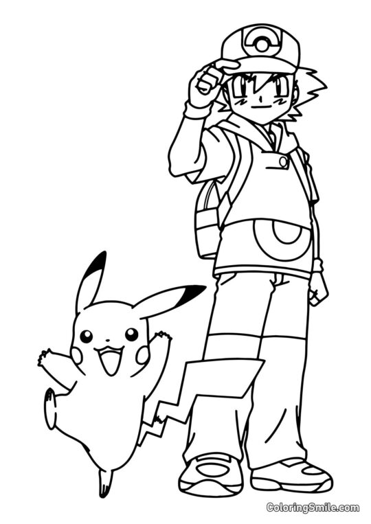 Pikachu a Ash Ketchum - Omalovánka